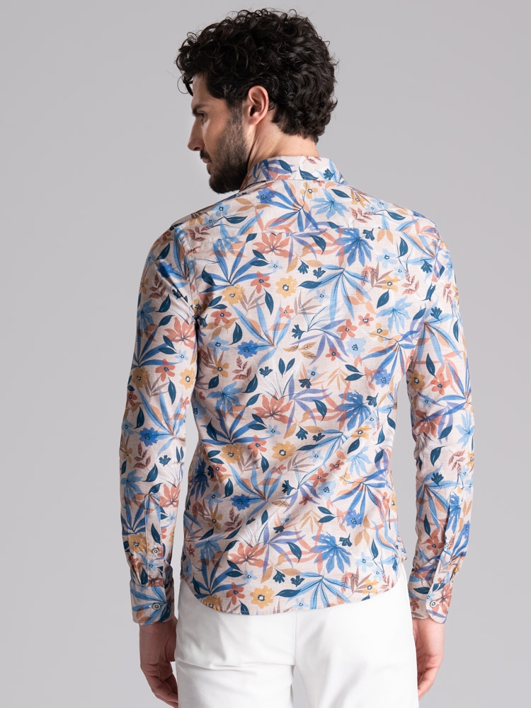 Camisa de hombre con estampado de hojas y flores Cuello semifrancés