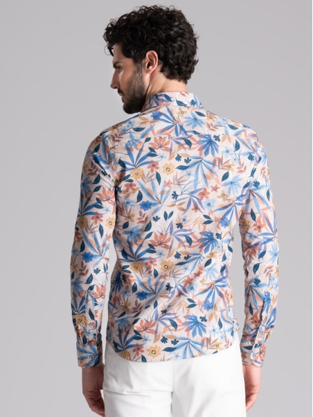 Camicia uomo fantasia foglie e fiori collo semi francese