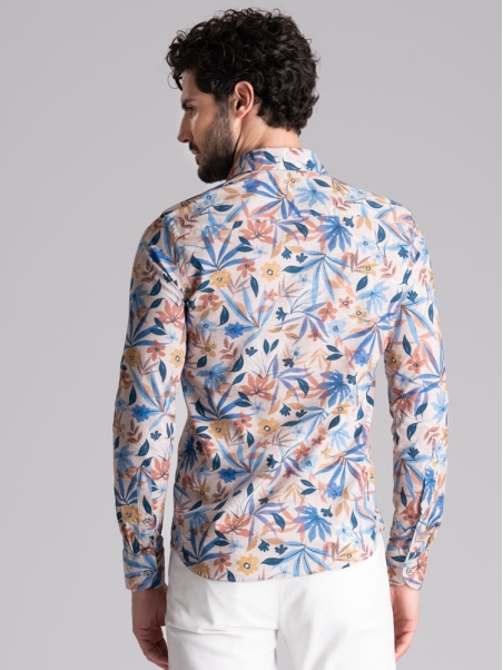 Camisa de hombre con estampado de hojas y flores Cuello semifrancés