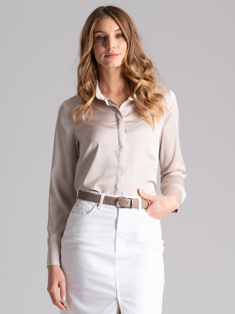 Camisa de satén de manga larga para mujer