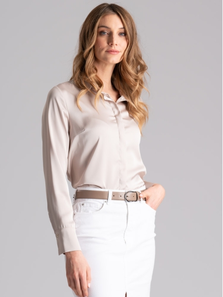 Camisa de satén de manga larga para mujer