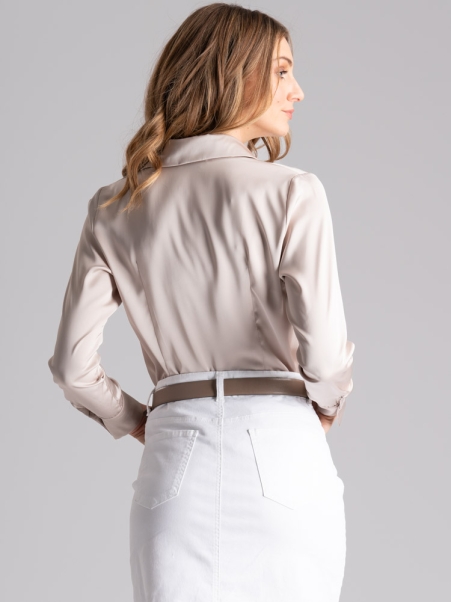 Camisa de satén de manga larga para mujer