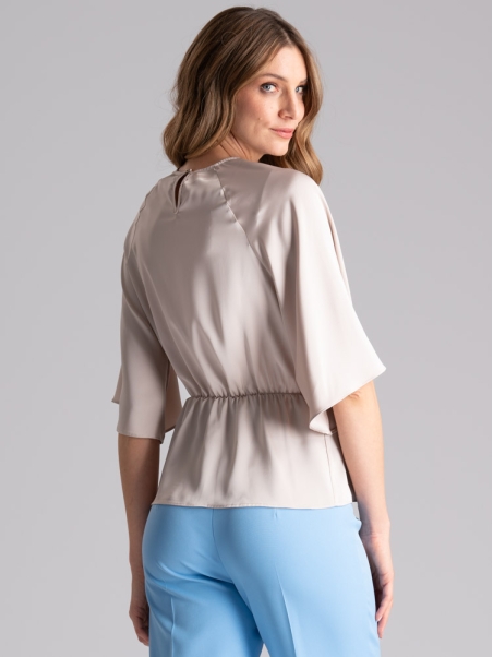 Camisa de satén para mujer con nudo asimétrico de imitación