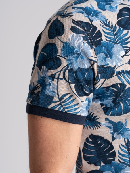 Polo de media manga para hombre en algodón de dos hilos con estampado hawaiano