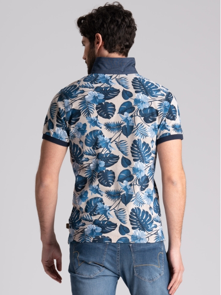 Polo de media manga para hombre en algodón de dos hilos con estampado hawaiano