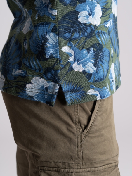 Polo de media manga para hombre en algodón de dos hilos con estampado hawaiano