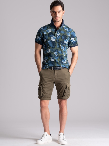 Polo de media manga para hombre en algodón de dos hilos con estampado hawaiano