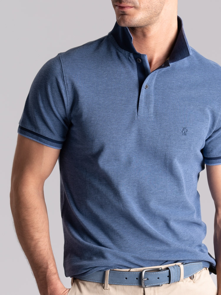 Polo de media manga para hombre teñido en hilo