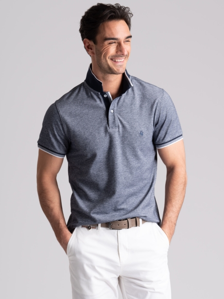 Polo de media manga para hombre teñido en hilo