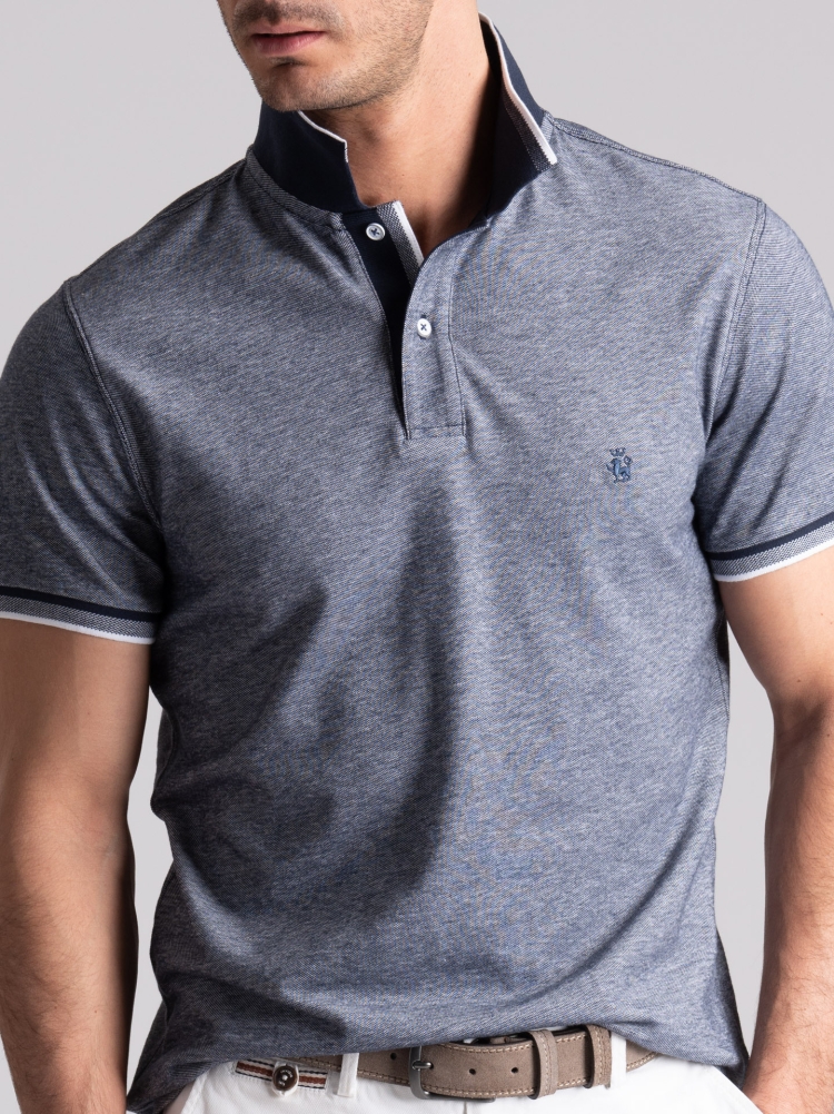 Polo de media manga para hombre teñido en hilo