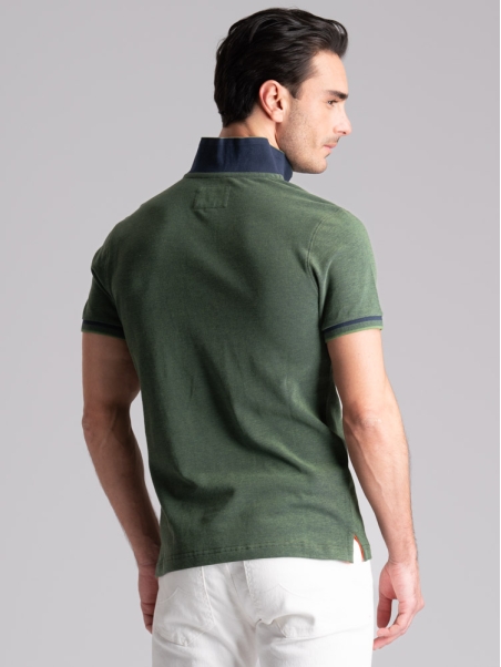 Polo de media manga para hombre teñido en hilo