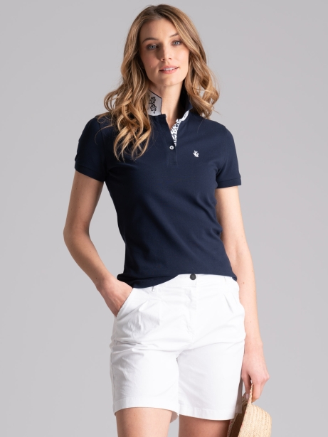Polo de mujer de media manga con cuello estampado hawaiano