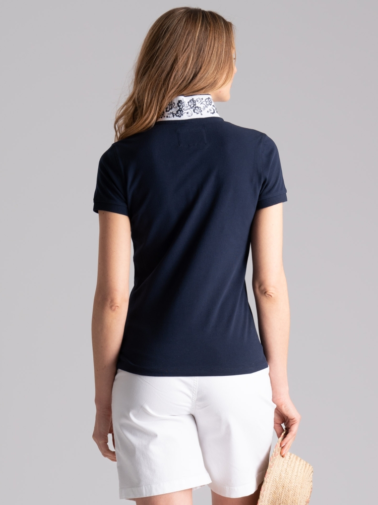 Polo de mujer de media manga con cuello estampado hawaiano