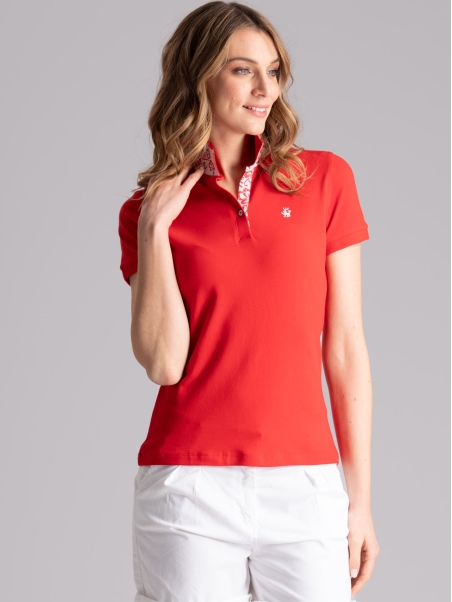 Polo de mujer de media manga con cuello estampado hawaiano
