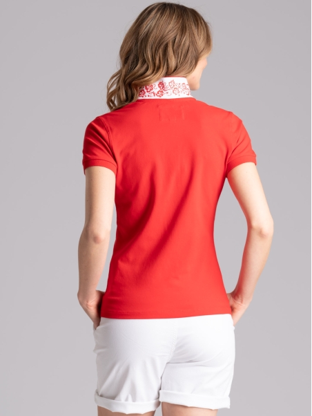 Polo de mujer de media manga con cuello estampado hawaiano