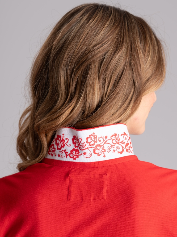 Polo de mujer de media manga con cuello estampado hawaiano