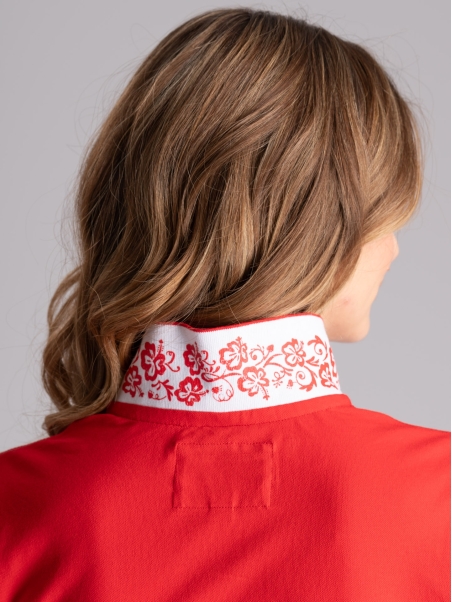 Polo de mujer de media manga con cuello estampado hawaiano