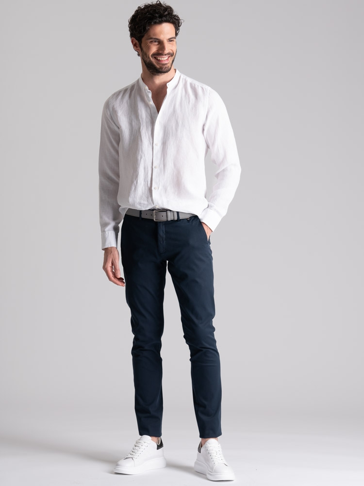 Camisa de hombre de lino blanco con cuello mao