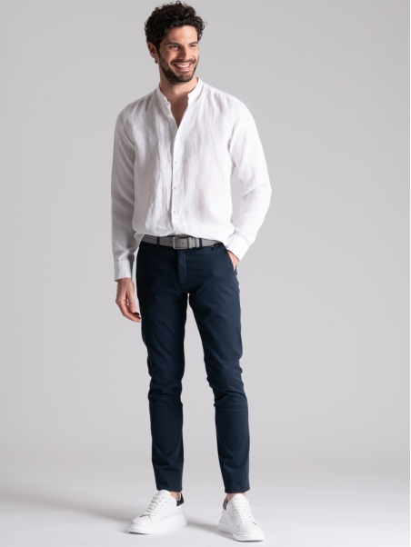 Camisa de hombre de lino blanco con cuello mao