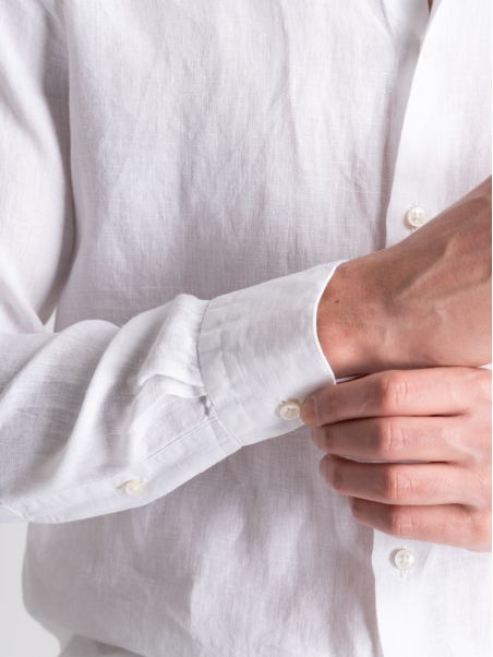 Camisa de hombre de lino blanco con cuello mao