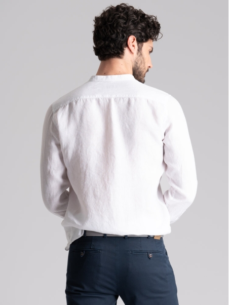 Camisa de hombre de lino blanco con cuello mao