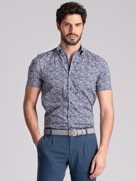 Camisa tropical de media manga y cuello abotonado para hombre