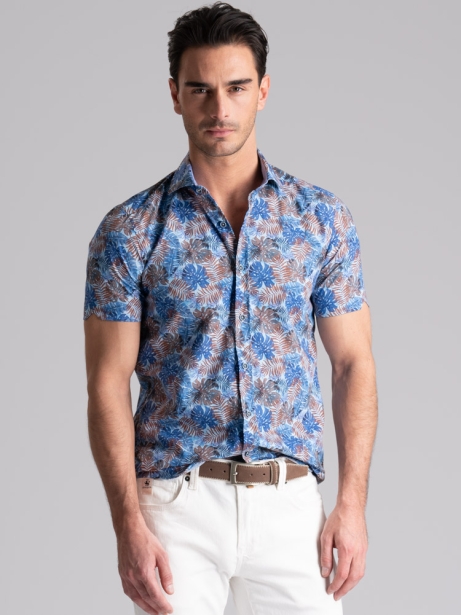 Camisa hawaiana de hombre de media manga y cuello semifrancés