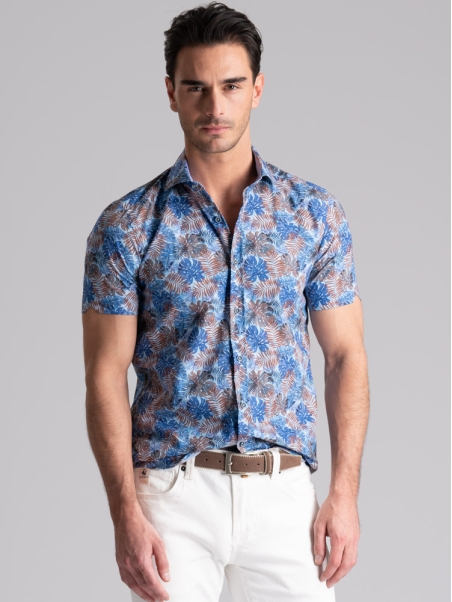 Camisa hawaiana de hombre de media manga y cuello semifrancés
