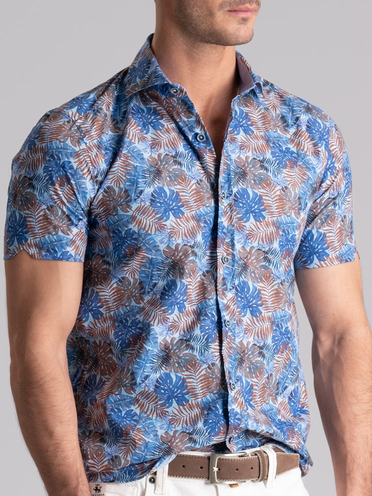 Camicia uomo Hawaii mezza manica collo semi francese