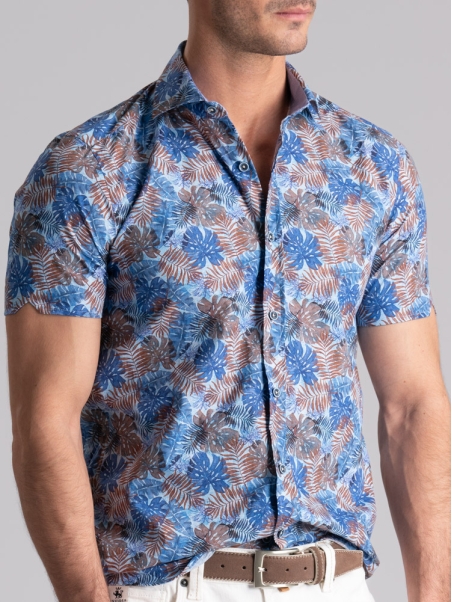Camisa hawaiana de hombre de media manga y cuello semifrancés