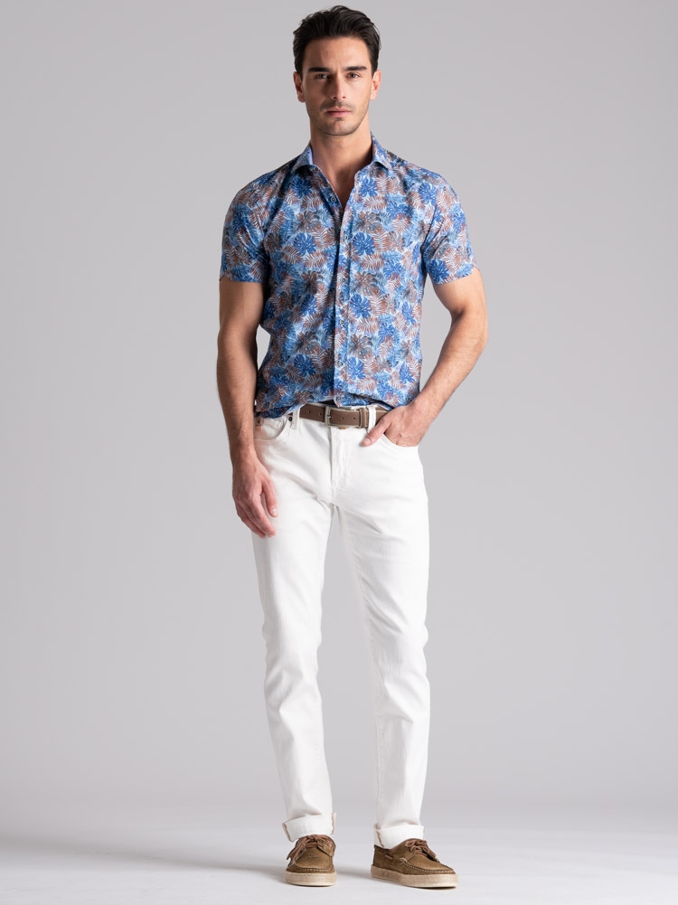 Camisa hawaiana de hombre de media manga y cuello semifrancés