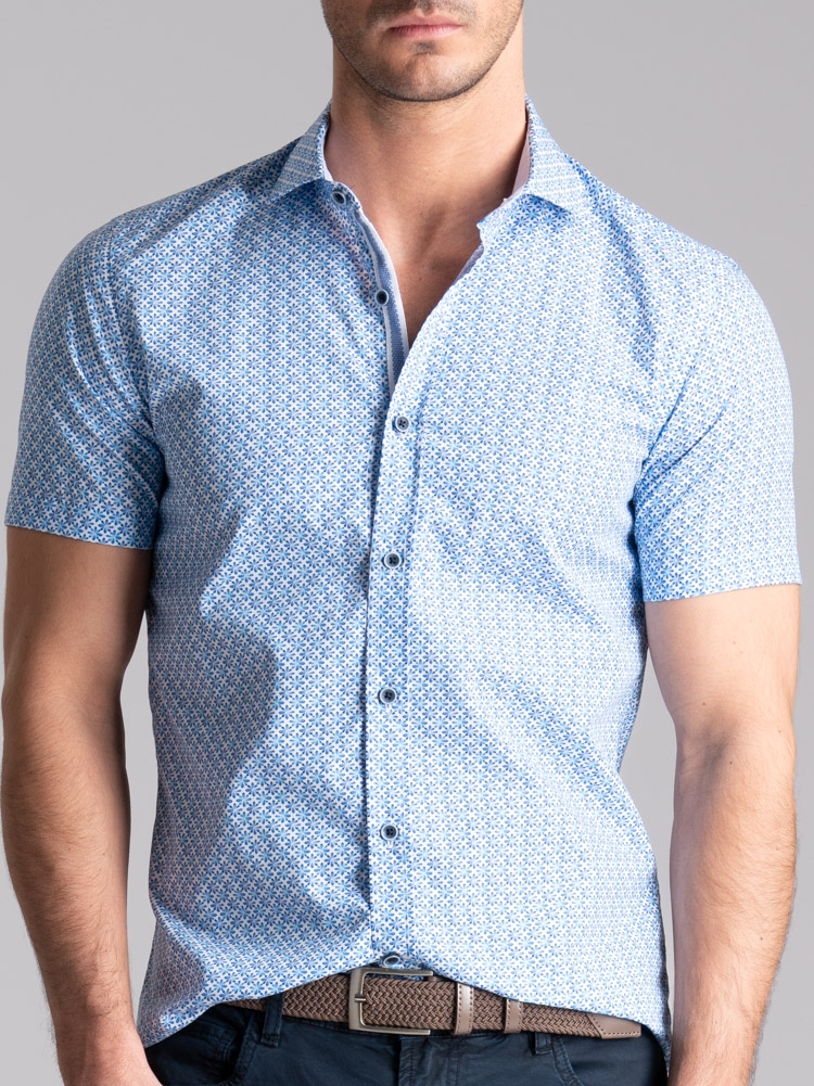 Camicia uomo a fiori mezza manica collo semi francese