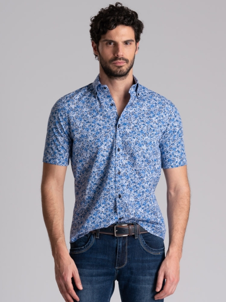 Camisa regular floral de media manga para hombre
