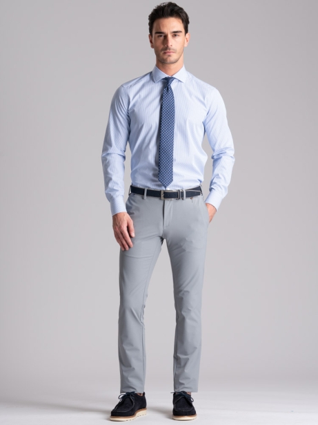 Camisa de rayas regular azul cuello semifrancés para hombre 2