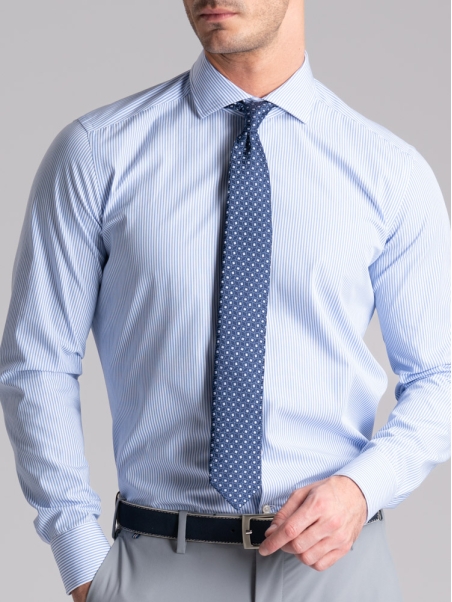Camisa de rayas regular azul cuello semifrancés para hombre