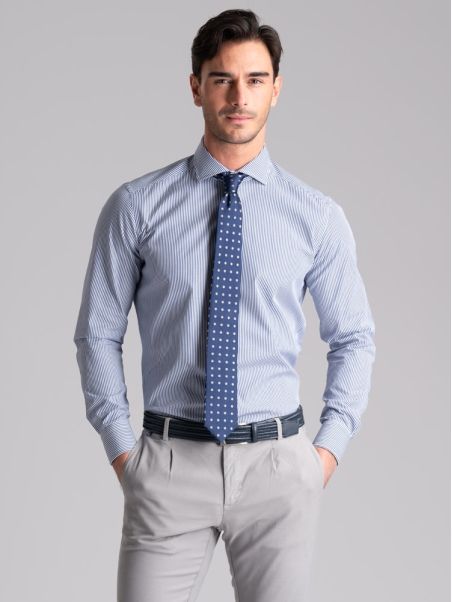 Camisa de rayas regular azul cuello semifrancés para hombre