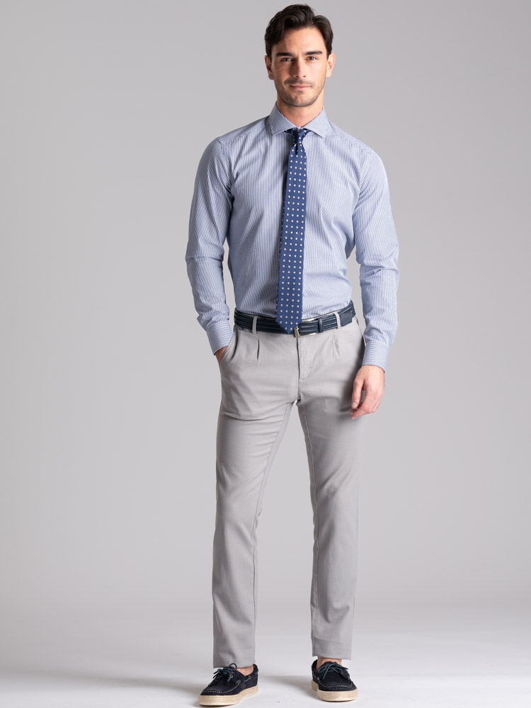 Camisa de rayas regular azul cuello semifrancés para hombre