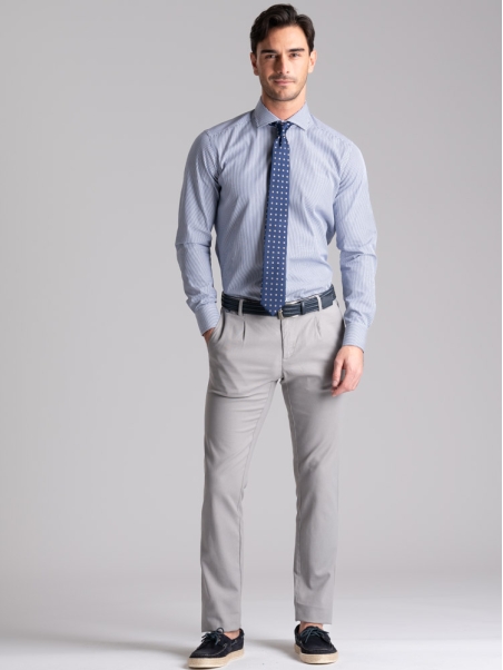 Camisa de rayas regular azul cuello semifrancés para hombre