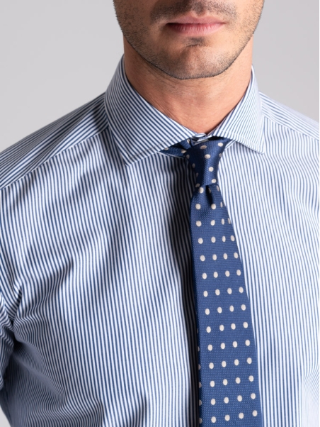 Camisa de rayas regular azul cuello semifrancés para hombre