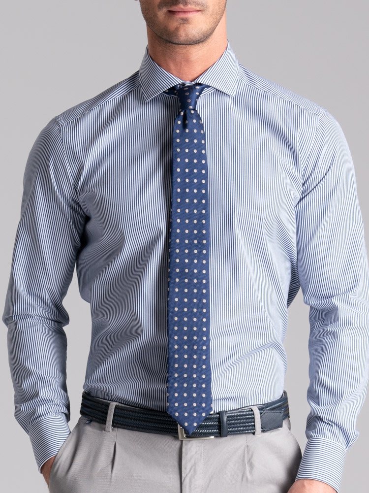 Camicia uomo regular rigata blu collo semi francese