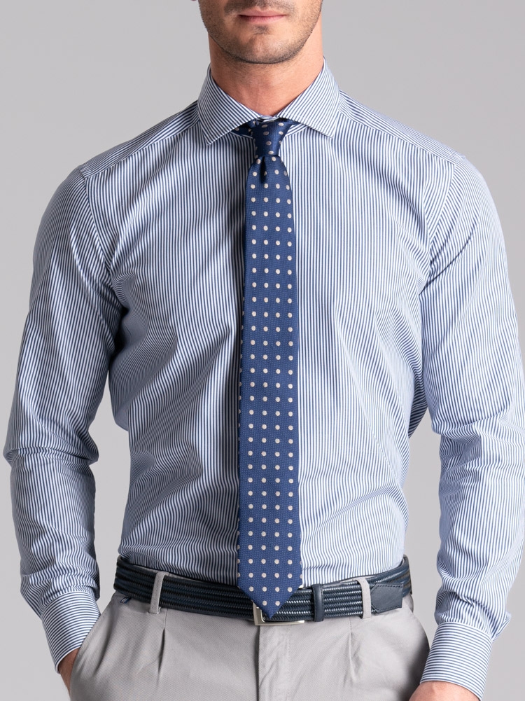 Camisa de rayas regular azul cuello semifrancés para hombre