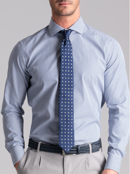 Camisa de rayas regular azul cuello semifrancés para hombre
