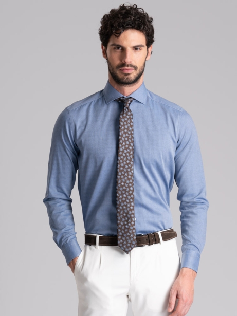 Camisa blindada regular de hombre azul cuello semifrancés