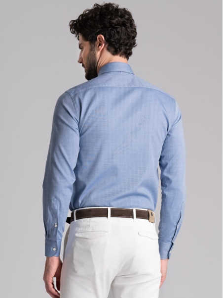 Camisa blindada regular de hombre azul cuello semifrancés