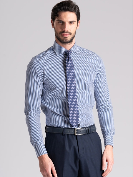 Camisa hombre rayas pares azul cuello semifrancés