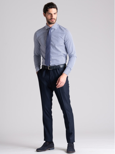 Camisa hombre rayas pares azul cuello semifrancés