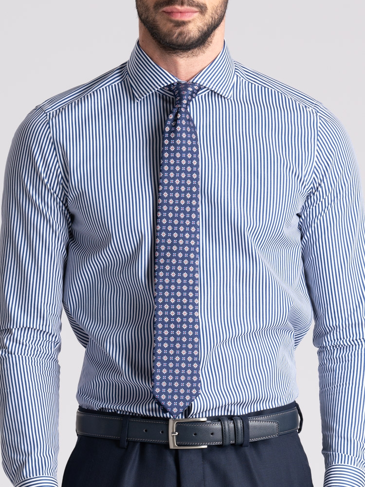 Camicia uomo riga pari pari blu collo semi francese