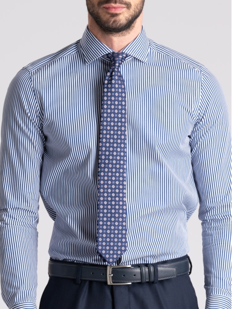 Camicia uomo riga pari pari blu collo semi francese