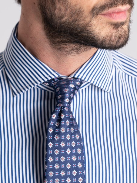 Camisa hombre rayas pares azul cuello semifrancés