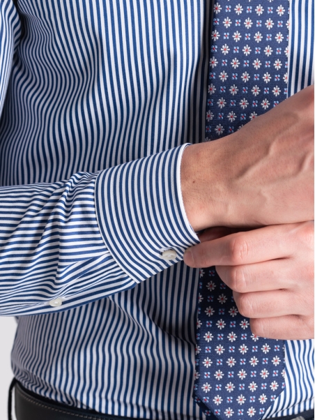 Camisa hombre rayas pares azul cuello semifrancés